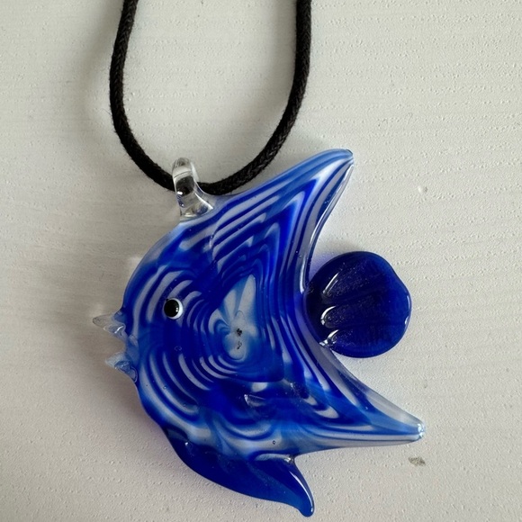 Cobalt Blue Glass Fish Pendant Necklace - Picture 1 of 7